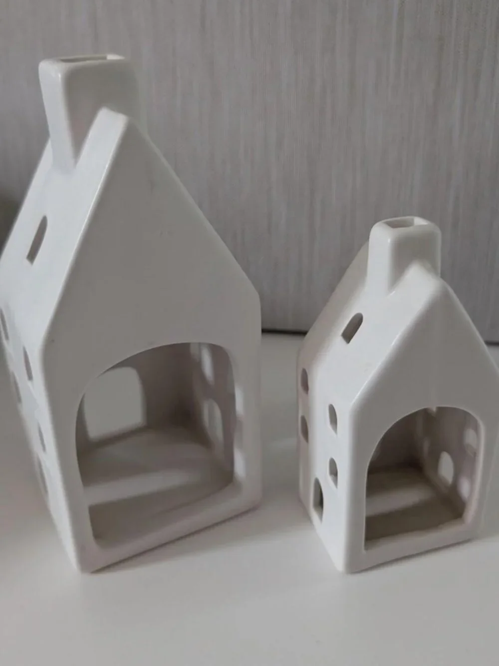 Set of 2 White ceramic small houses tea light candle holders from Target
